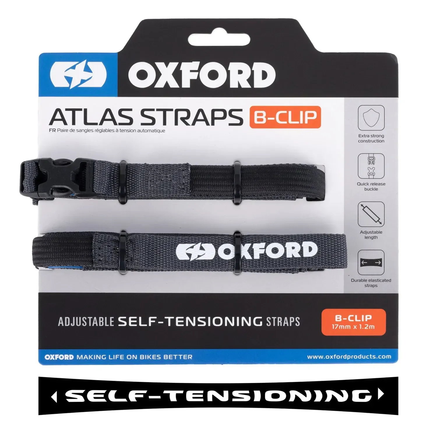 Ремені багажні Oxford Atlas B-Clip 17mm x 1.2M Asphalt (Pair)