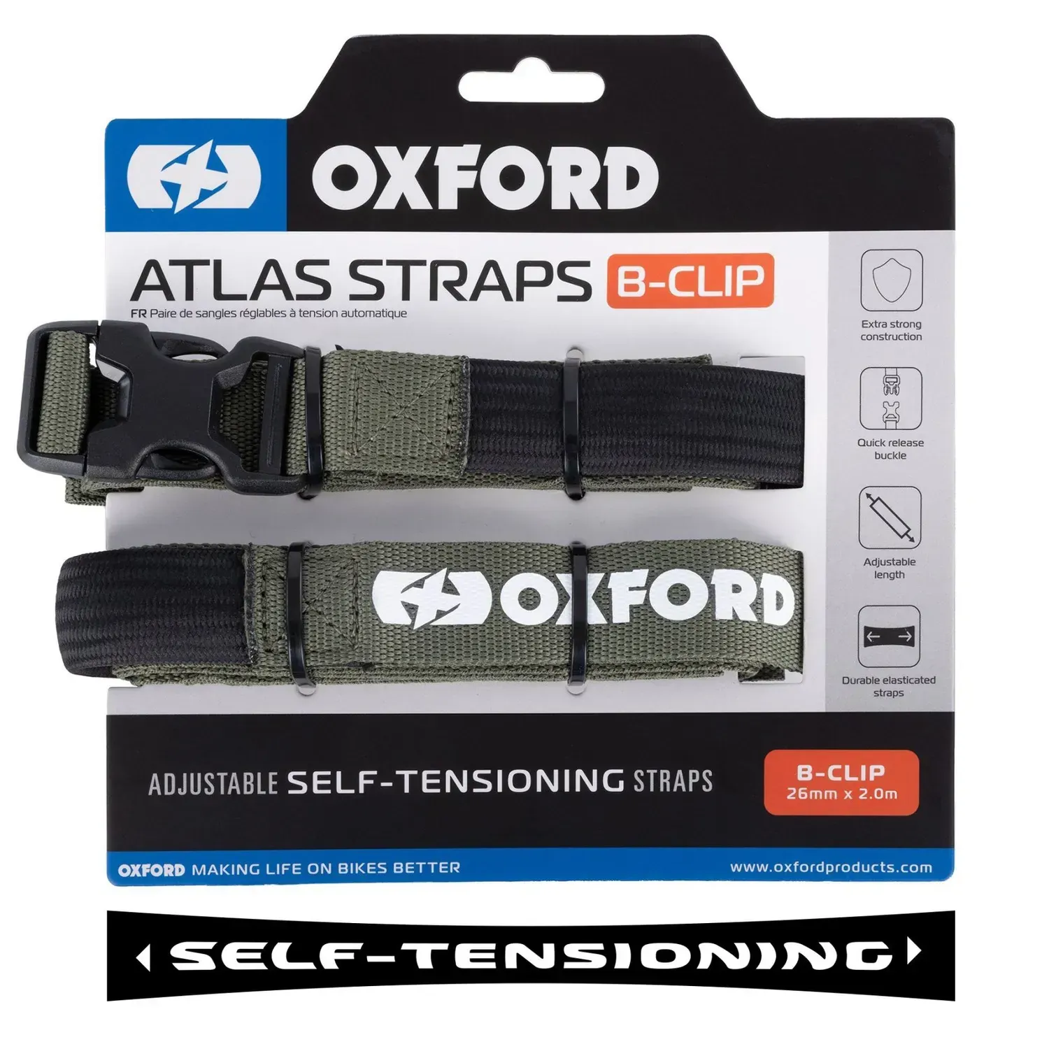 Ремені багажні Oxford Atlas B-Clip 26mm x 2.0M Lichen (Pair)