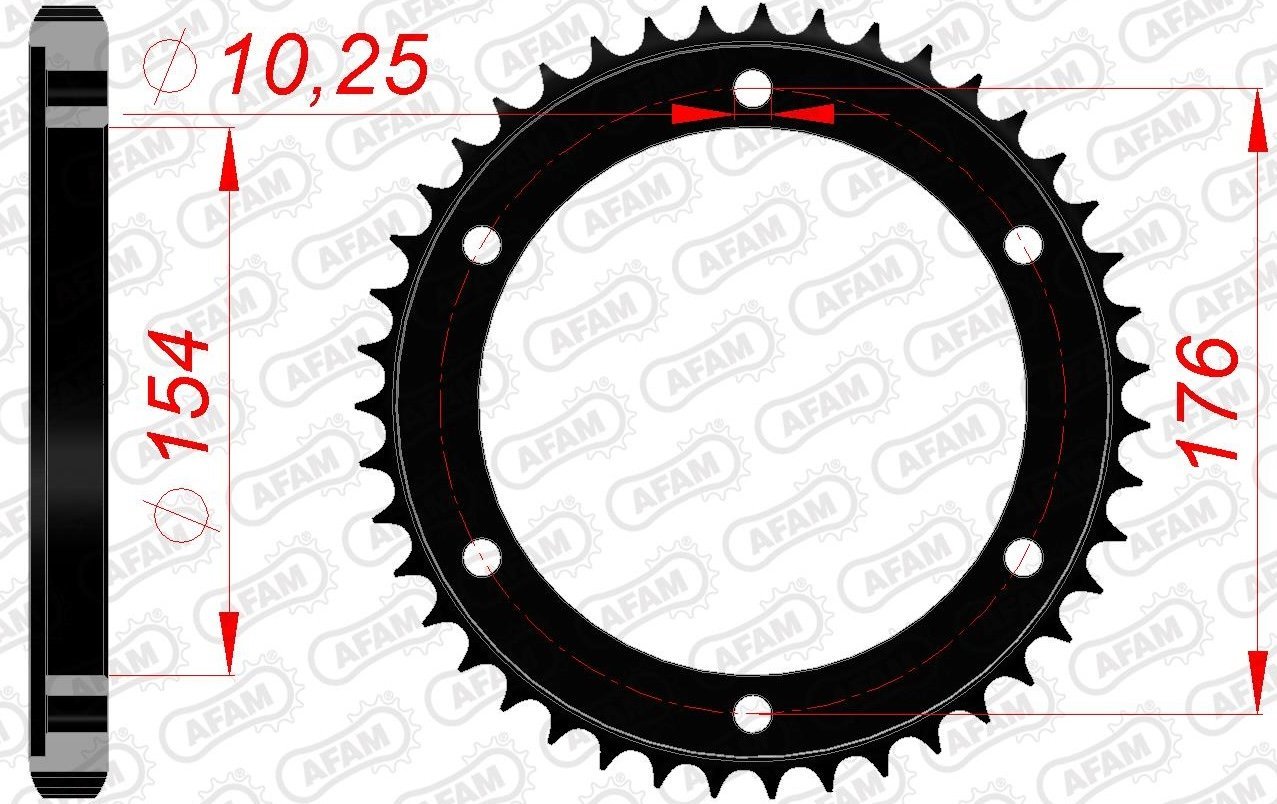 Зірка AFAM 530 Steel Chainwheel - Honda [Black], 43z