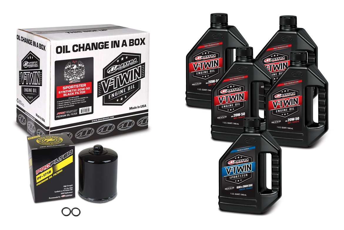 Комплект Maxima V-TWIN SPORTSTER Oil Change Kit - Synthetic [Black], 20w-50